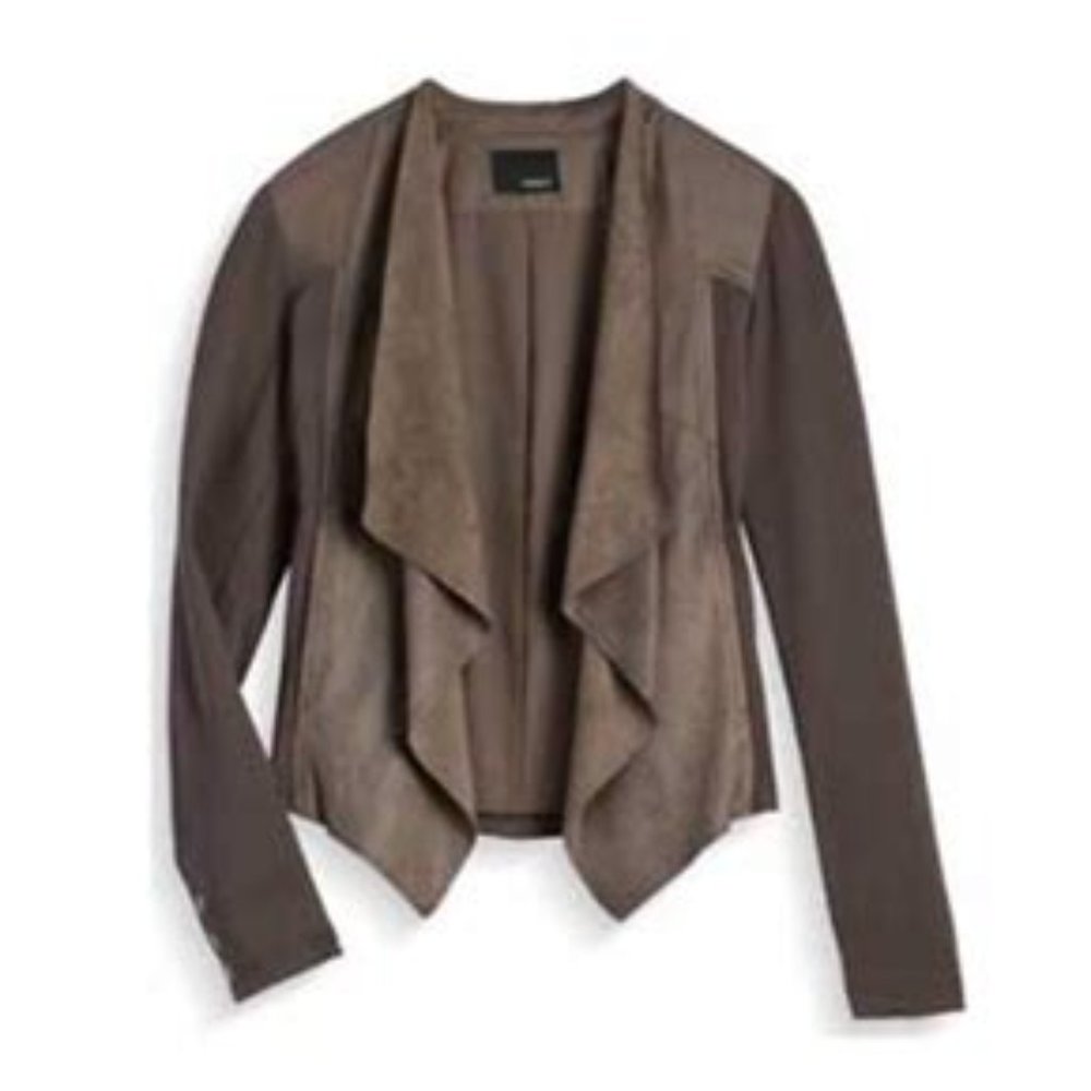 Maisha Ponte Knit Waterfall Faux Leather Blazer